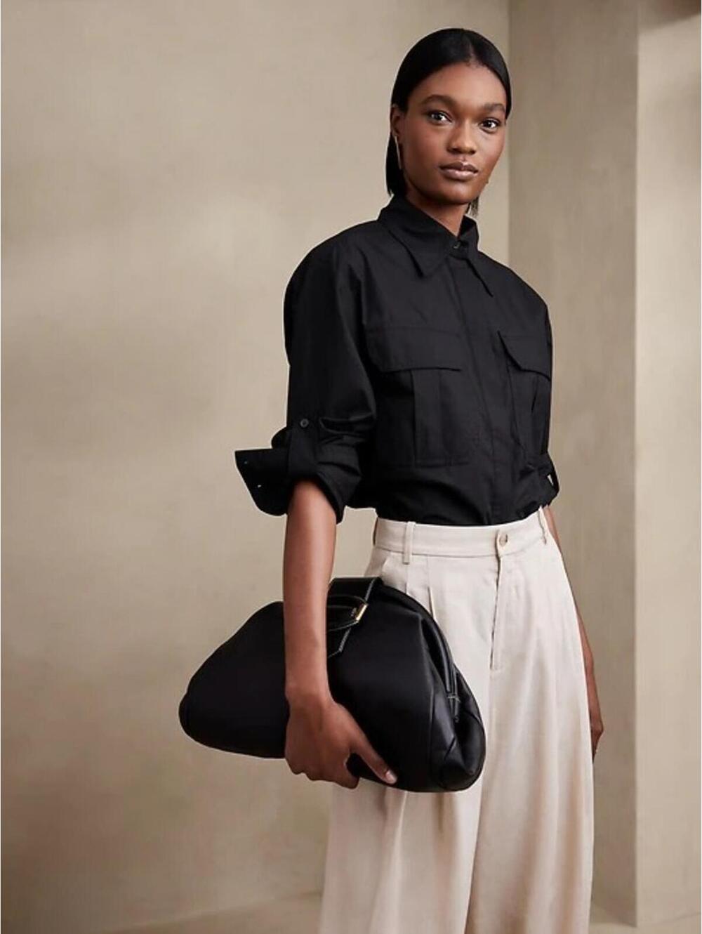 Banana Republic Tessa Oversized Utility Shirt Black Size M EUC